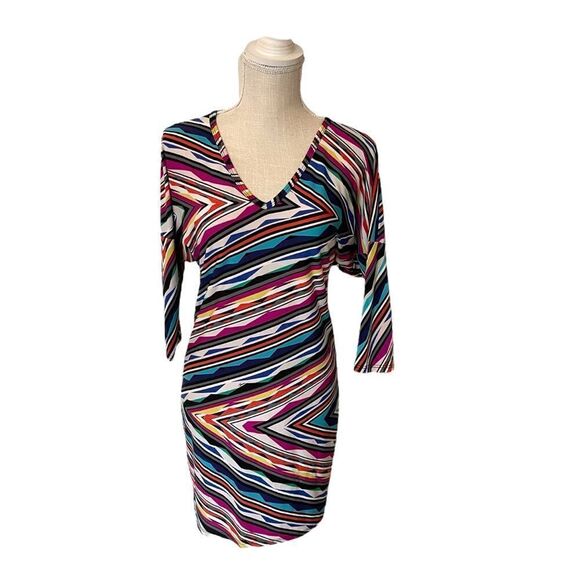 Trina Turk Dominica 2 Multicolored Striped 3/4 Length Sleeve Mini Dress Size XS - Picture 2 of 16